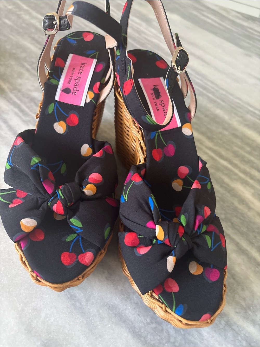 kate spade Black Cherry-Print Wedge Sandals size 9 brand new ! - Picture 11 of 14